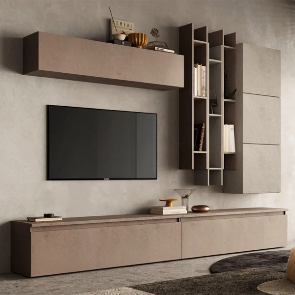 Parete attrezzata 276x210h cm moderna soggiorno marrone tortora Sunset 20