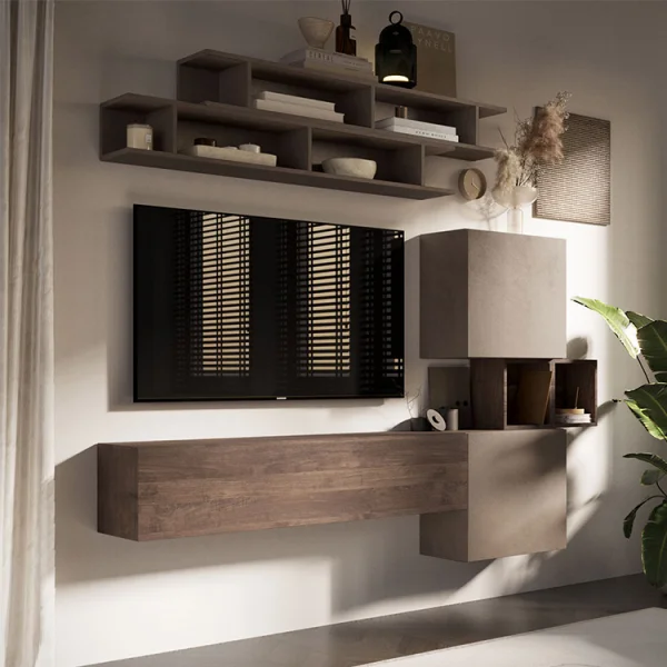 Parete attrezzata sospesa 193x190h cm rovere marrone bronzo Sunset 3