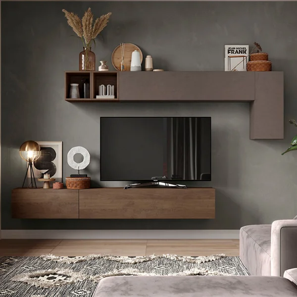 Parete attrezzata sospesa 276x175h cm rovere marrone Sunset 41