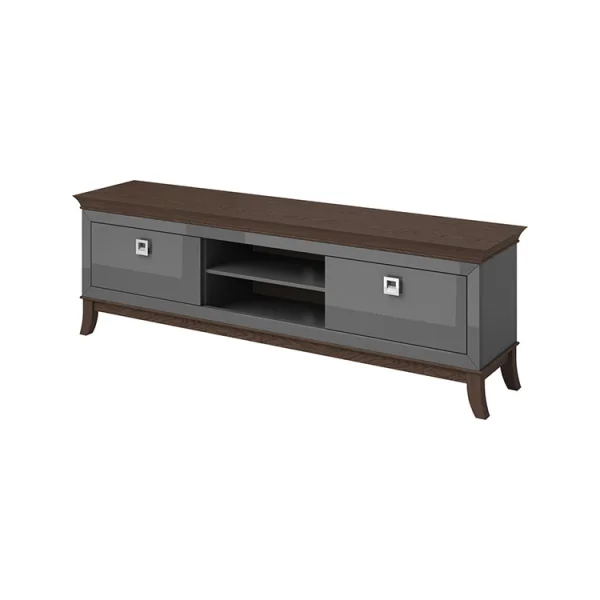 Mobile porta TV 196x63h cm 2 cassetti antracite lucido rovere scuro Umag