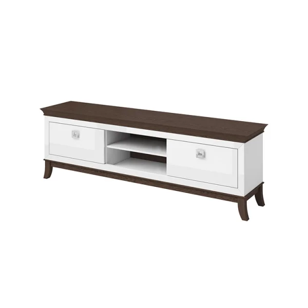 Mobile porta TV 196x63h cm 2 cassetti moderno bianco lucido rovere scuro Umag