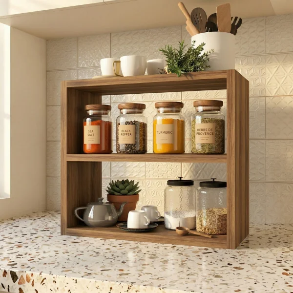 Scaffale da cucina 44x40h cm portaspezie moderno noce Grecia