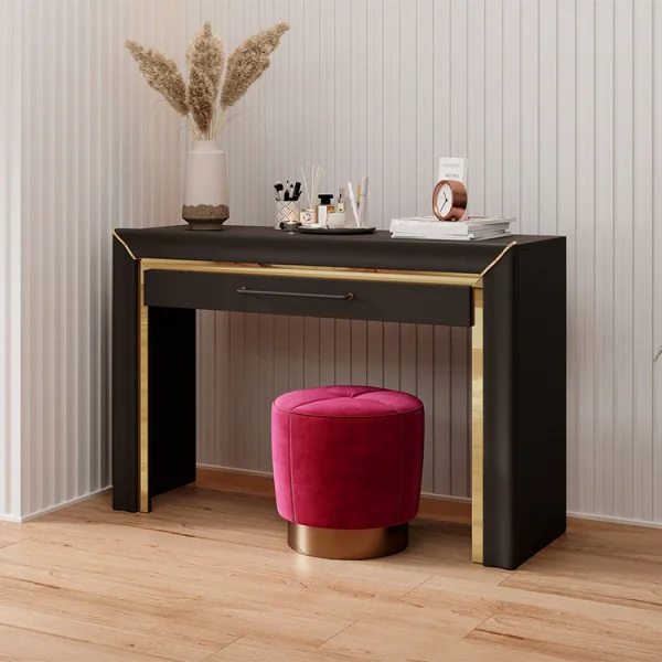 Scrivania design moderno 1 cassetto 120x80cm nero oro Benz