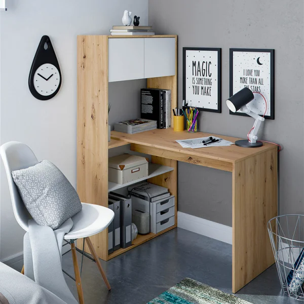 Scrivania ufficio moderna reversibile rovere bianco artico Grom