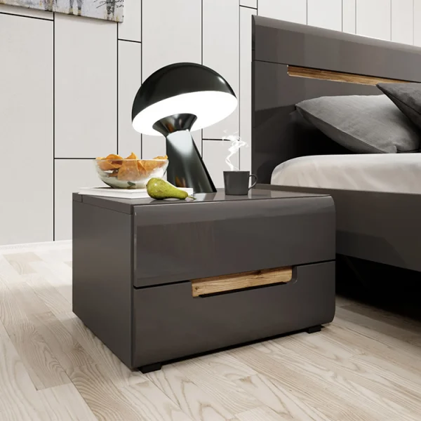 Set 2 comodini 52x35h cm 2 cassetti antracite lucido rovere Dubai Gihome®