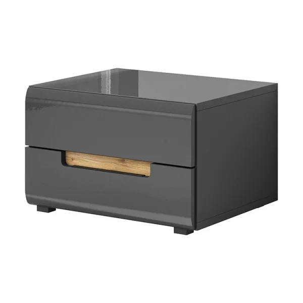 Set 2 comodini 52x35h cm 2 cassetti antracite lucido rovere Dubai Gihome®