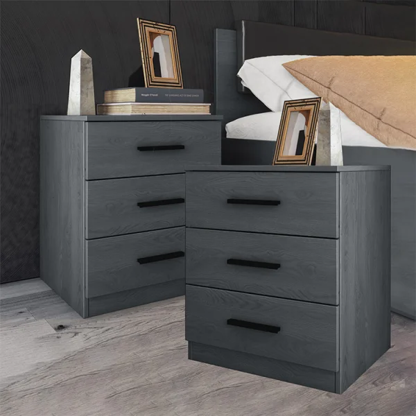 Set 2 comodini 46x56h cm 3 cassetti moderni ossido Cortina Gihome®