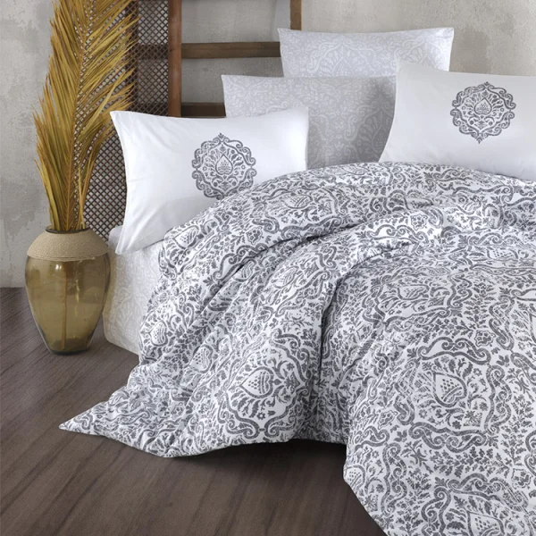 Set copripiumino moderno singolo e federa 140x220cm bianco grigio Meriel