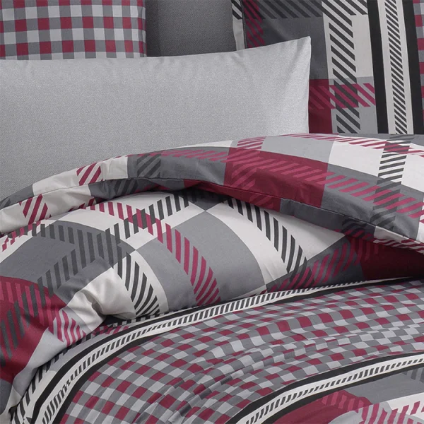 Set copripiumino singolo e federa a quadretti 140x220cm rosso grigio Doroty