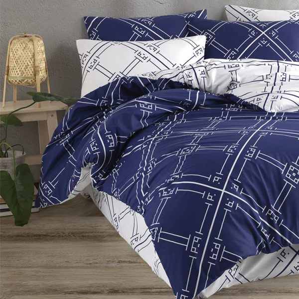 Set copripiumino singolo e federa a quadri 140x200cm bianco blu Rosalin