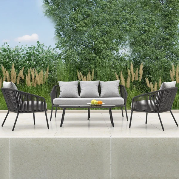 Set da giardino divano, poltrona, tavolino in vetro grigio Dalian