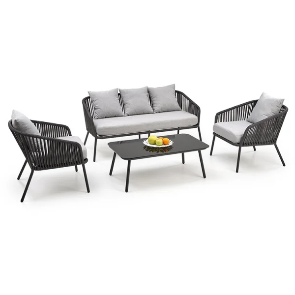 Set da giardino divano, poltrona, tavolino in vetro grigio Dalian
