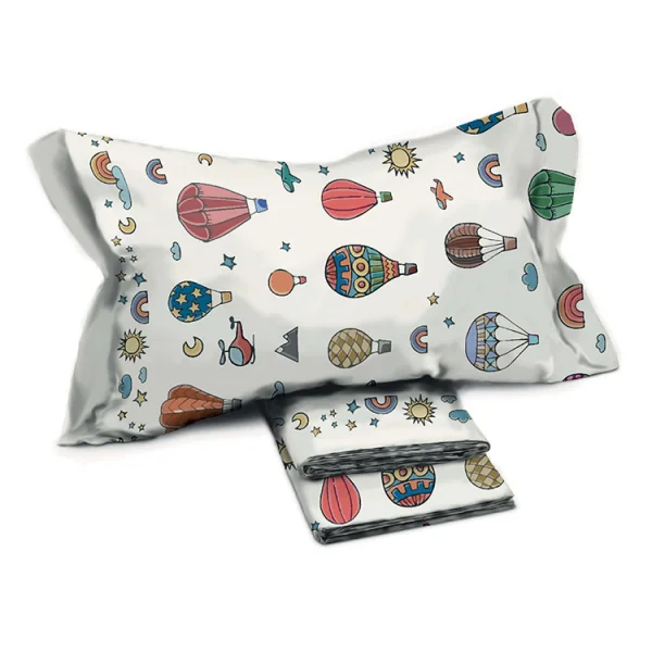 Set lenzuola letto singolo per bambini in cotone con mongolfiere colorate Amaretto