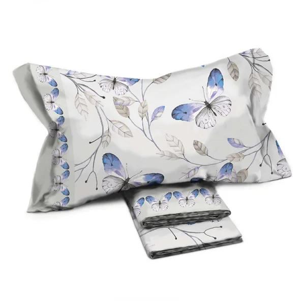 Set lenzuola matrimoniali in cotone fantasia farfalle bianco blu Cefalo