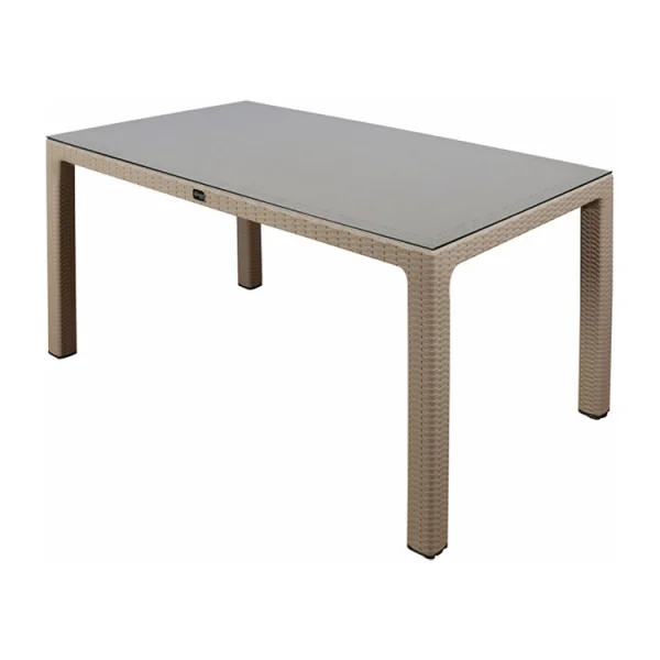 Set tavolo da giardino esterno bar dehors rettangolare 150x90cm + 6 sedie effetto rattan tortora Conchiglia