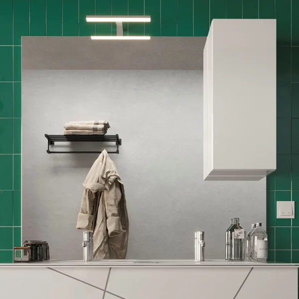 Specchiera bagno con led e pensile 100x110cm bianco lucido Minister