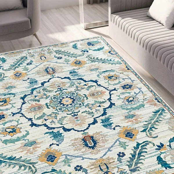 Tappeto moderno rettangolare con greca 120x180cm blu bianco Kimmy