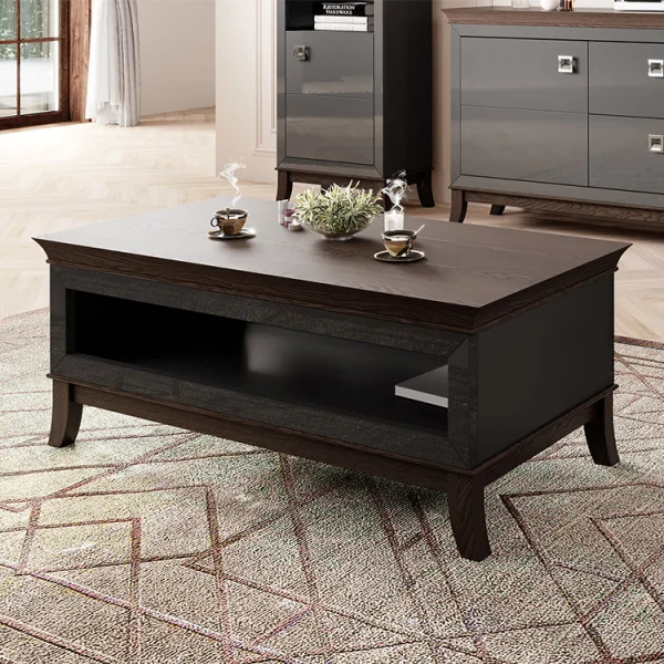 Tavolino da salotto 120x49cm antracite lucido rovere scuro Umag