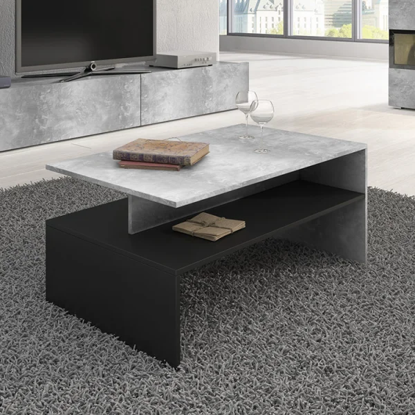 Tavolino 100x45cm da salotto design cemento e nero Emotion Gihome®