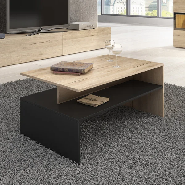 Tavolino 100x45cm da salotto design rovere e nero Emotion Gihome®