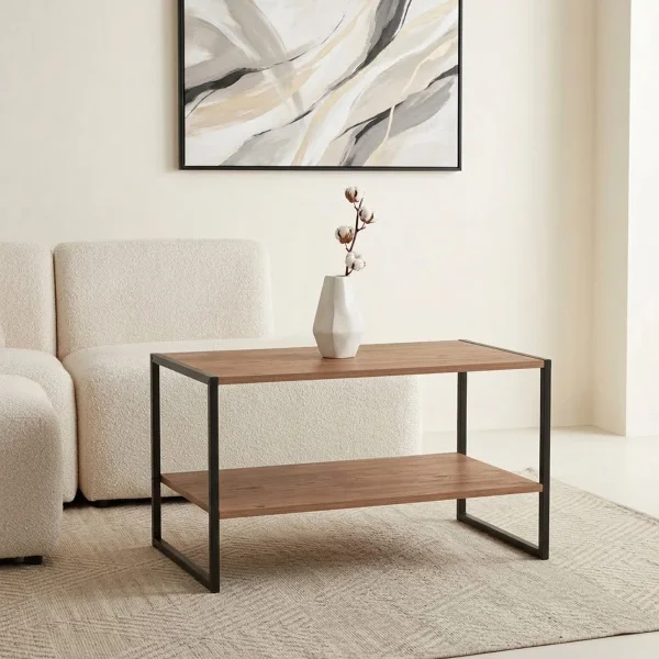 Tavolino da salotto 90x50cm industrial metallo rovere rustico Loft