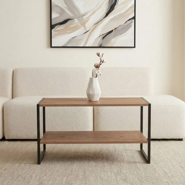 Tavolino da salotto 90x50cm industrial metallo rovere rustico Loft