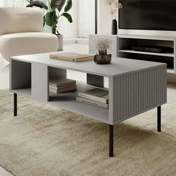 Tavolino da salotto moderno 110x48cm grigio chiaro nero Cadice