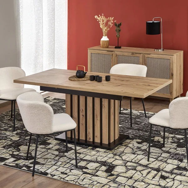 Tavolo 130/180cm allungabile da pranzo rovere chiaro nero Harbin