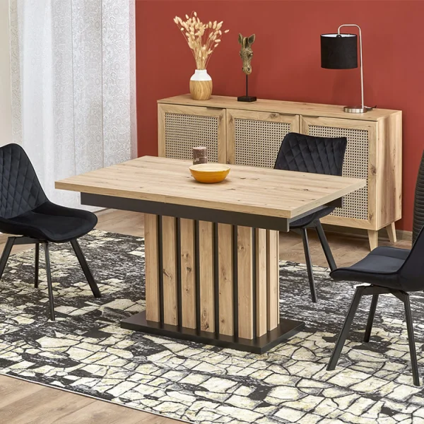 Tavolo 130/180cm allungabile da pranzo rovere chiaro nero Harbin