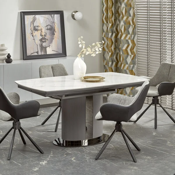 Tavolo allungabile da pranzo 160/220cm bianco grigio chiaro Ignazio