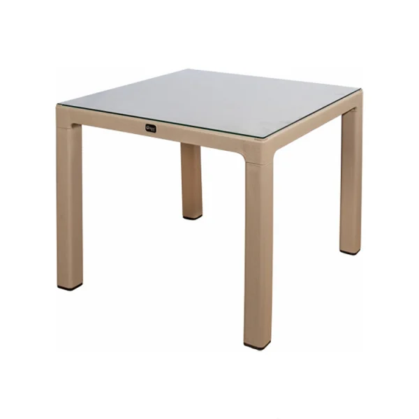 Tavolo moderno da giardino esterno bar dehors con vetro 90x90cm tortora Cesare