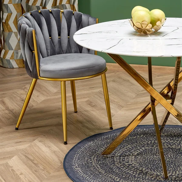Tavolo rotondo moderno 100x73cm marmo bianco oro Onorato