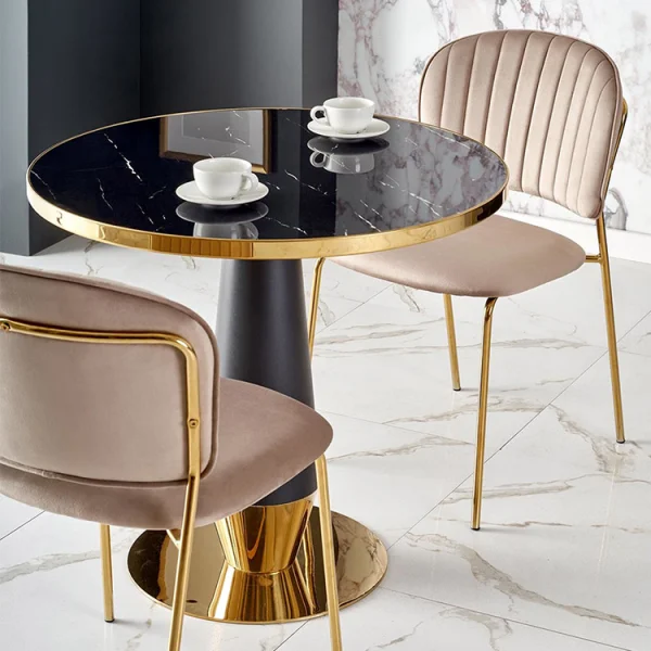 Tavolo rotondo moderno 59x74cm marmo nero oro Lugana