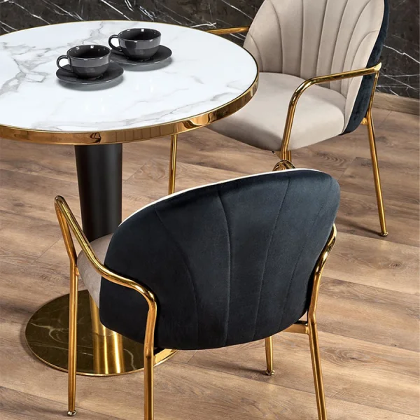 Tavolo rotondo moderno 79x74cm marmo bianco nero oro Barbera