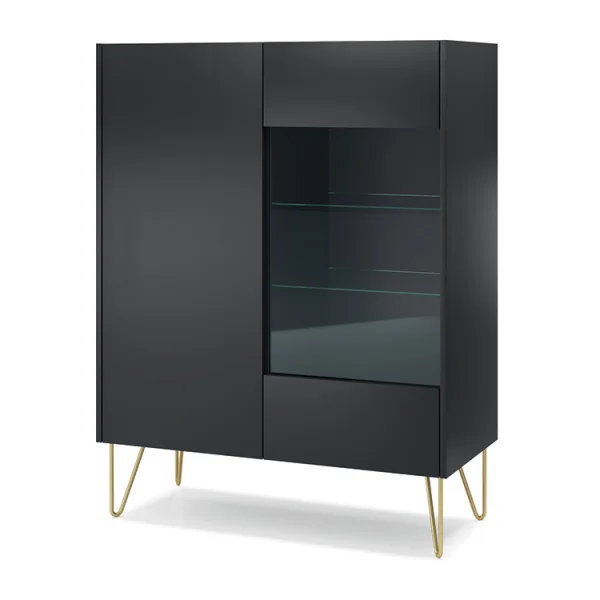 Vetrinetta 97x123h cm 2 ante soggiorno nero effetto marmo Sirena