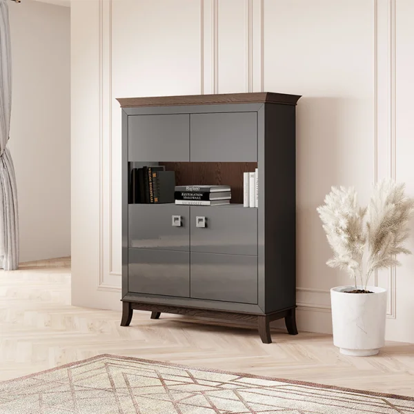 Vetrinetta 116x150h cm 2 ante moderna  antracite lucido rovere scuro Umag