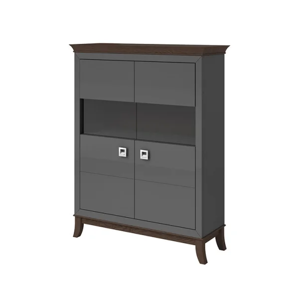 Vetrinetta 116x150h cm 2 ante moderna  antracite lucido rovere scuro Umag