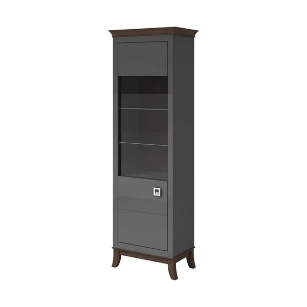 Vetrinetta 66x207h cm 1 anta soggiorno antracite lucido rovere scuro Umag
