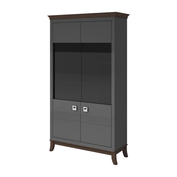 Vetrinetta 116x207h cm 2 ante soggiorno antracite lucido rovere scuro Umag