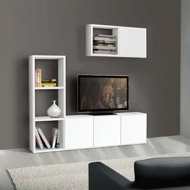 Porta tv moderno 175x132cm con libreria bianco frassinato Kubic 09