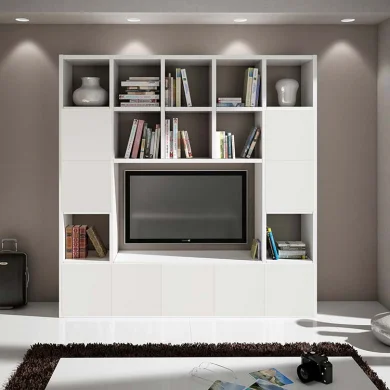 Libreria moderna componibile 218x218cm bianco frassinato Kubic 08