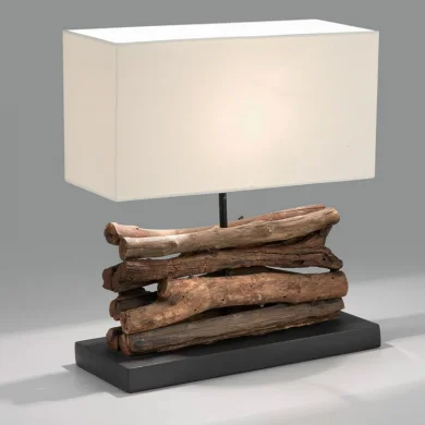 Lampada moderna da tavolo 35x40cm legno cotone bianco Sahai