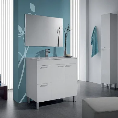 Mobile bagno moderno con specchio 80x168cm bianco lucido David