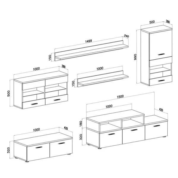 Parete attrezzata 250cm componibile bianco lucido Santorini Gihome®