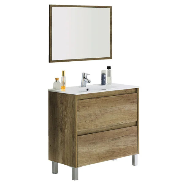 Mobile bagno 80x158cm a terra con specchio rovere nordik Eveline