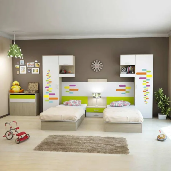 Cameretta per bambini completa 2 letti rovere bianco verde Serena Gihome®