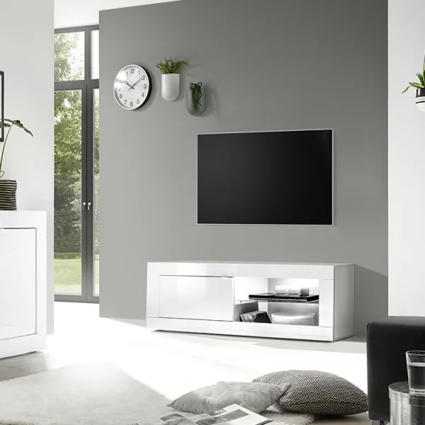 Mobile porta tv 140x56cm soggiorno bianco lucido Eternity