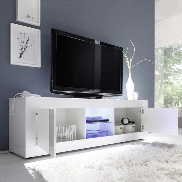 Mobile porta tv 181x56cm tv 2 ante 2 vani a giorno bianco lucido Eternity