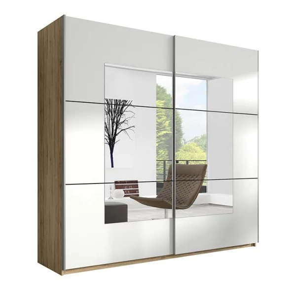 Armadio 180x210cm 2 ante scorrevoli rovere sanremo bianco Logan Gihome®