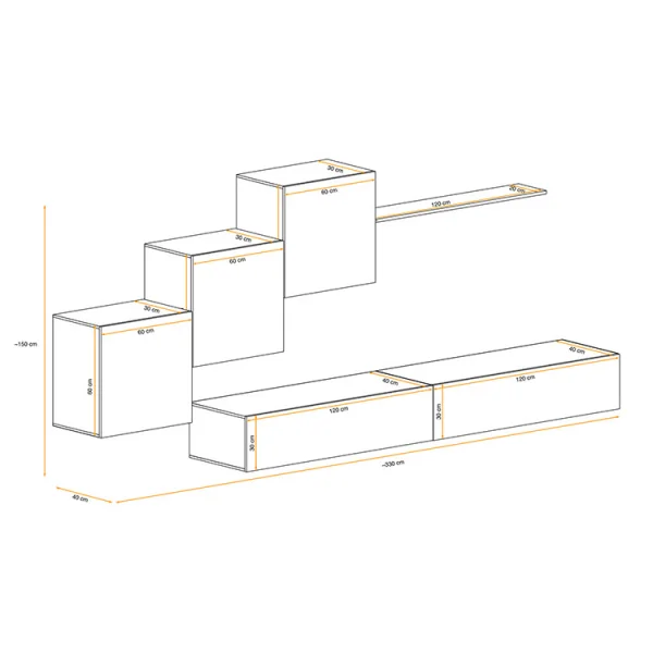 Parete attrezzata 260x170cm sospesa moderna bianco opaco lucido Geo 08